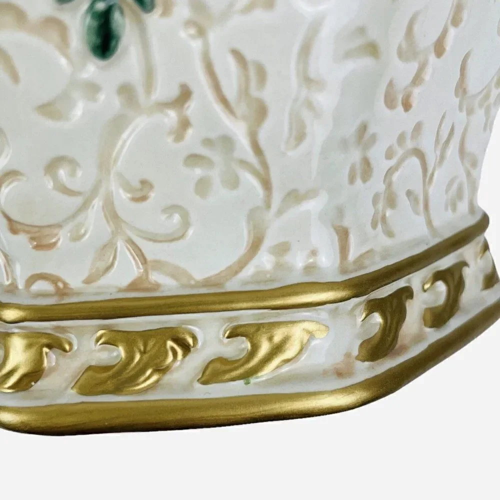 Vintage Fitz and Floyd Venezia Teapot Embossed Fruit Gold Trim Handpainted READ